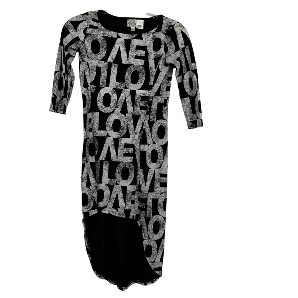 D-Signed LOVE Graffiti Tunic Dress Hi Low SZ L Black Casual Streetwear Lagenlook